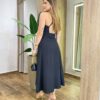 Vestido Midi Eliana com Bojo Detalhe na Alça e Zíper Preto - Fernanda Ramos Store