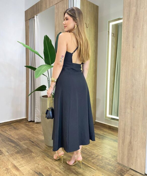 Vestido Midi Eliana com Bojo Detalhe na Alça e Zíper Preto - Fernanda Ramos Store