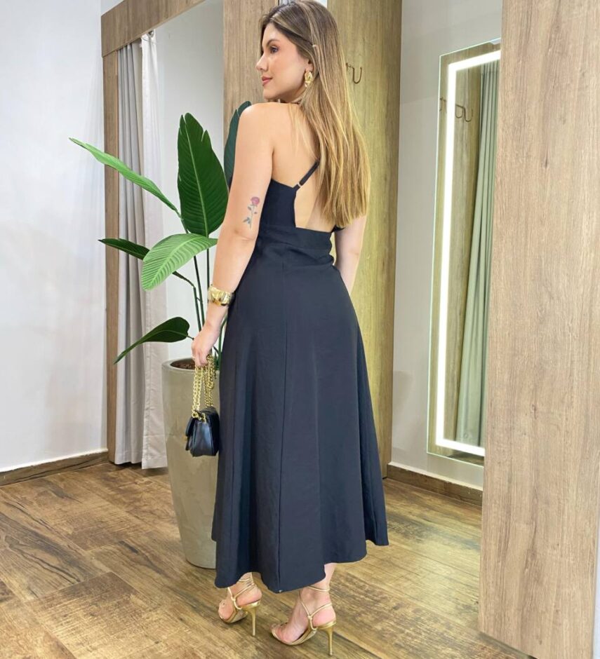 Vestido Midi Eliana com Bojo Detalhe na Alça e Zíper Preto - Fernanda Ramos Store