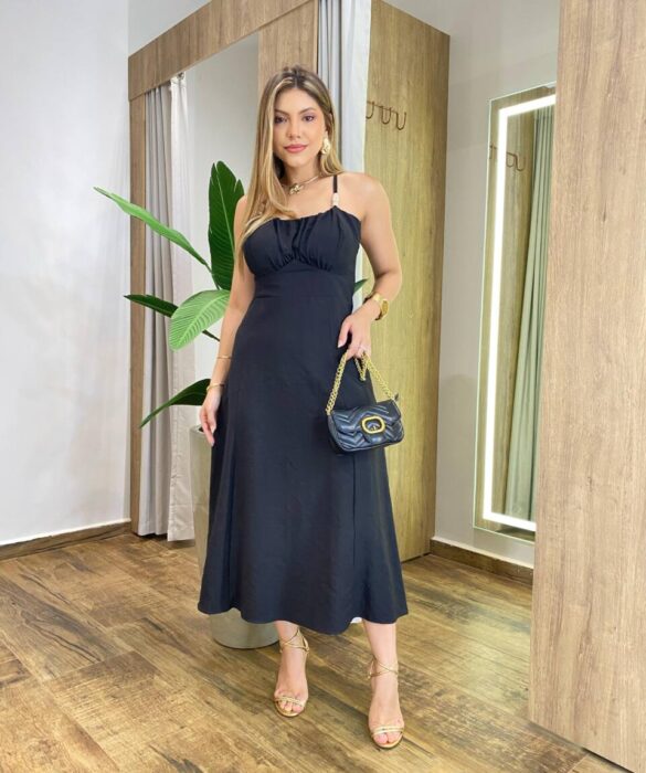 Vestido Midi Eliana com Bojo Detalhe na Alça e Zíper Preto - Fernanda Ramos Store