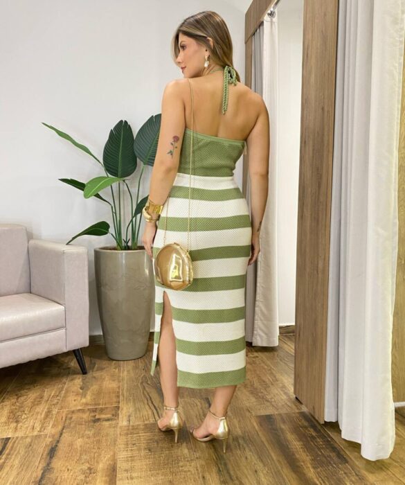 Vestido Midi Natalia sem Bojo Tricot Modal Amarração Verde - Fernanda Ramos Store