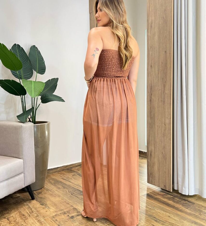 Bata Boho Feminina Tomara Que Caia em Tule Caramelo - Fernanda Ramos Store