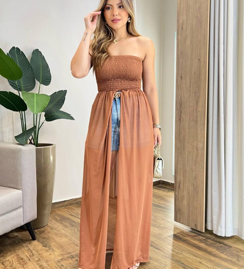 Bata Boho Feminina Tomara Que Caia em Tule Caramelo - Fernanda Ramos Store