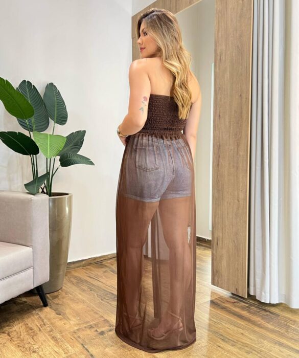 Bata Boho Feminina Tomara Que Caia em Tule Marrom - Fernanda Ramos Store