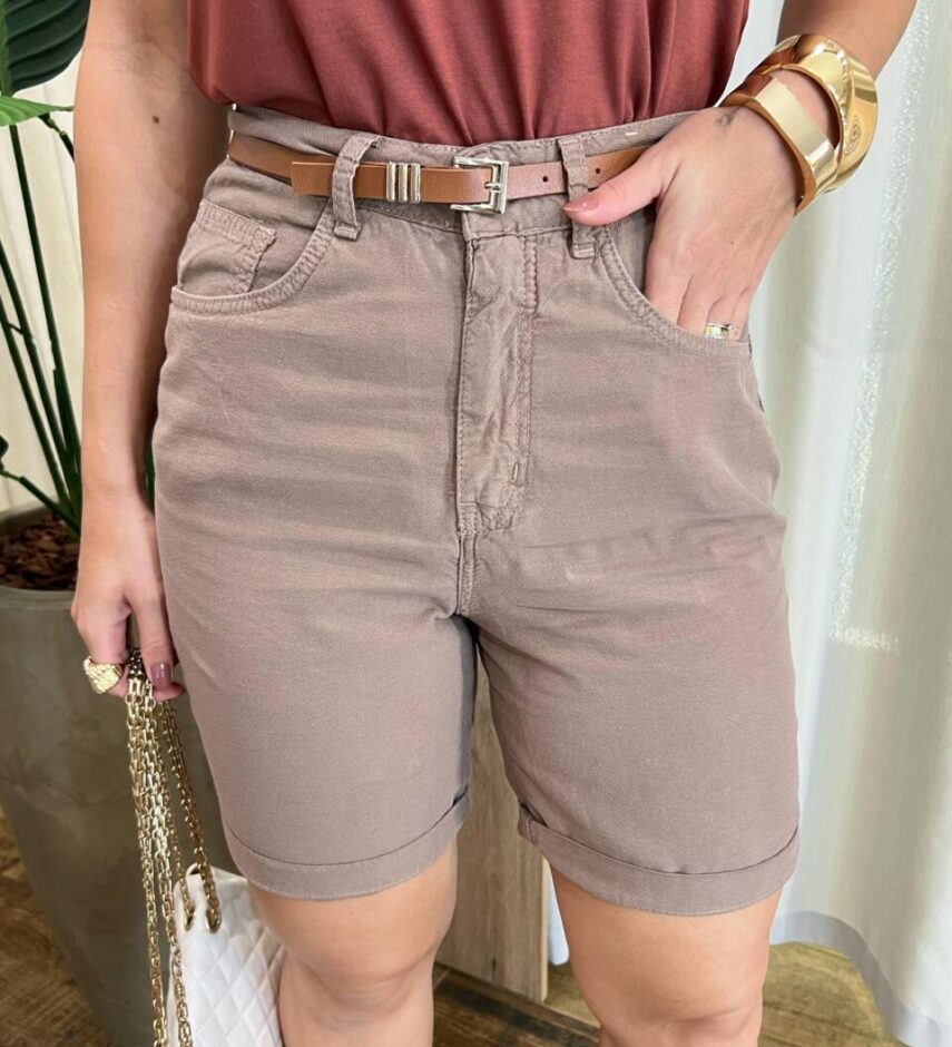 Bermuda Feminina Sarja com Cinto Marrom 095044 - Fernanda Ramos Store