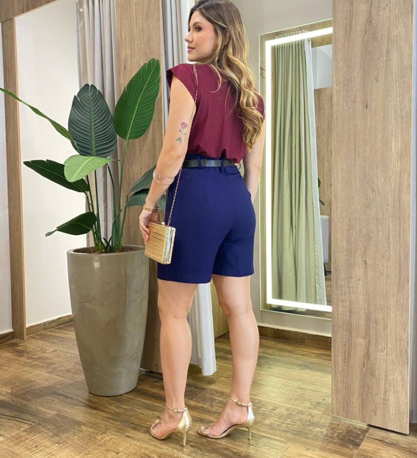 Bermuda Feminina Social Anne com Cinto Azul Marinho - Fernanda Ramos Store