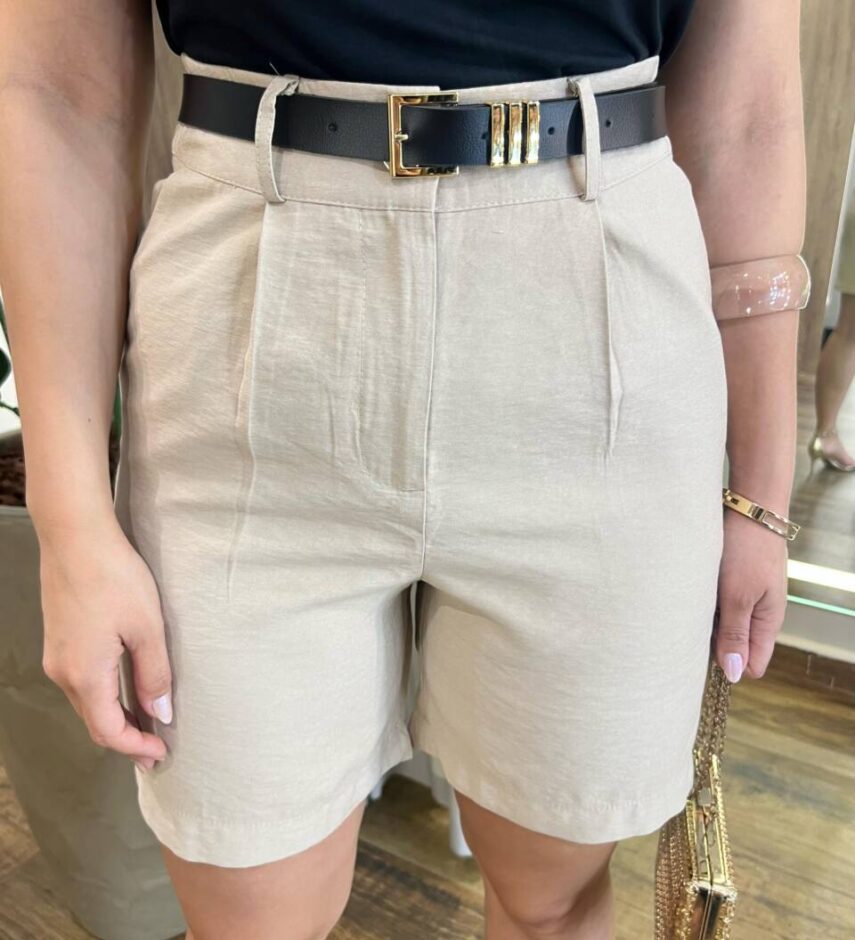 Bermuda Feminina Social Anne com Cinto Bege - Fernanda Ramos Store
