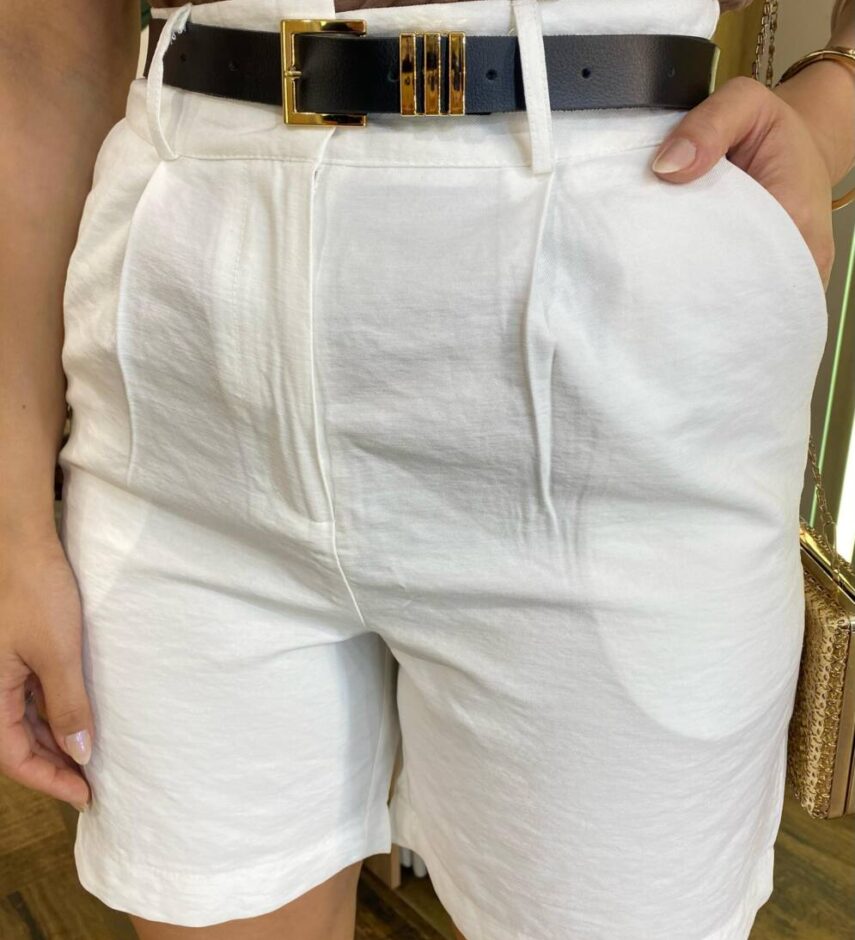 Bermuda Feminina Social Anne com Cinto Off White - Fernanda Ramos Store