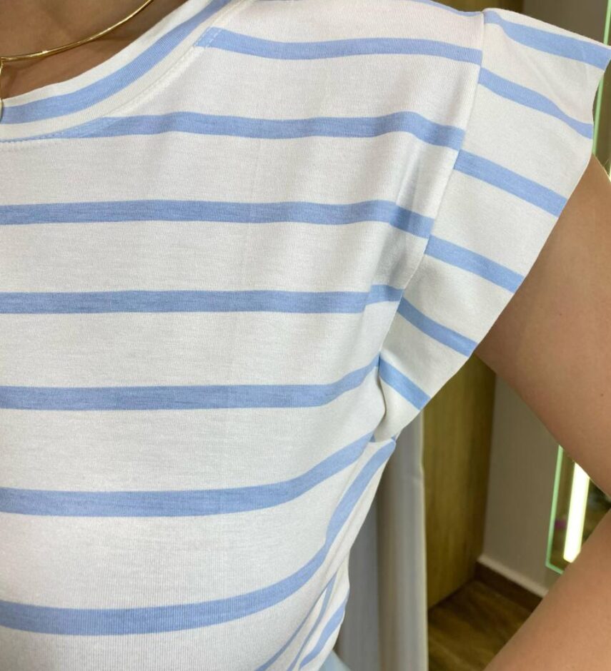 Blusa Feminina Tee Muscle Dudah Listras Azul Claro - Fernanda Ramos Store