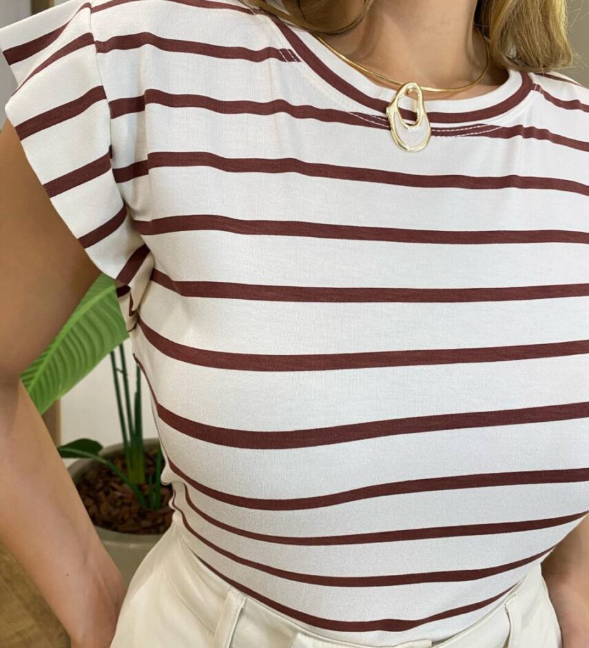 Blusa Feminina Tee Muscle Dudah Listras Marrom - Fernanda Ramos Store