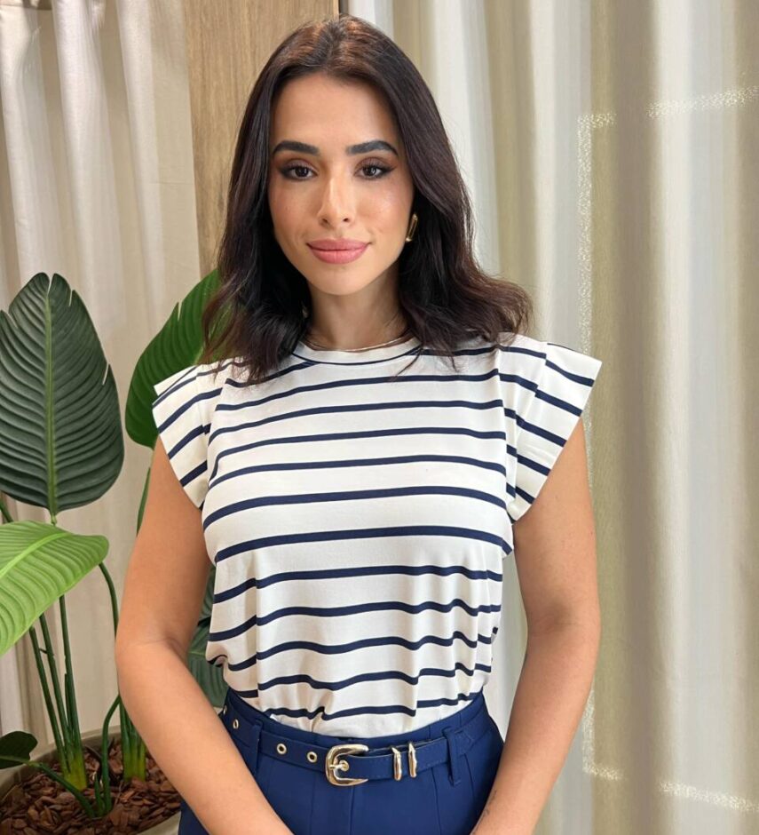 Blusa Feminina Tee Muscle Dudah Listras Azuis - Fernanda Ramos Store