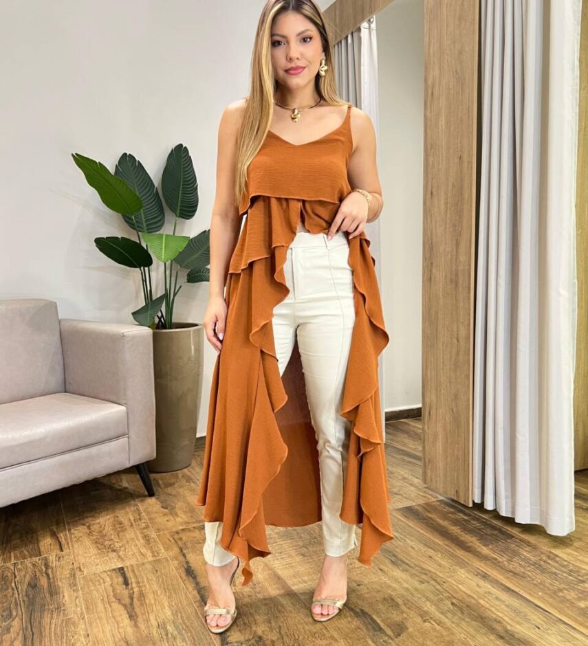 Blusa Max Bata Feminina sem Bojo Alça Regulável Caramelo - Fernanda Ramos Store
