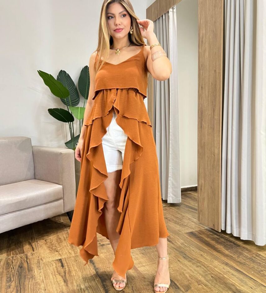 Blusa Max Bata Feminina sem Bojo Alça Regulável Caramelo - Fernanda Ramos Store