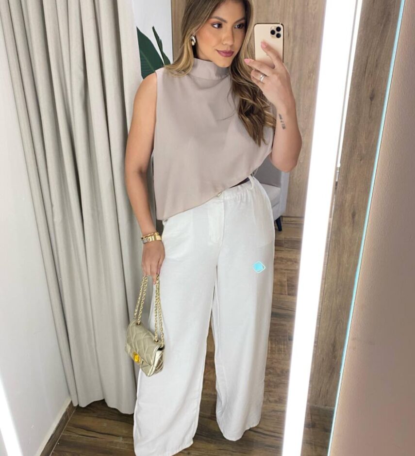 Blusa Regata Feminina  Assimétrica Tília Nude - Fernanda Ramos Store