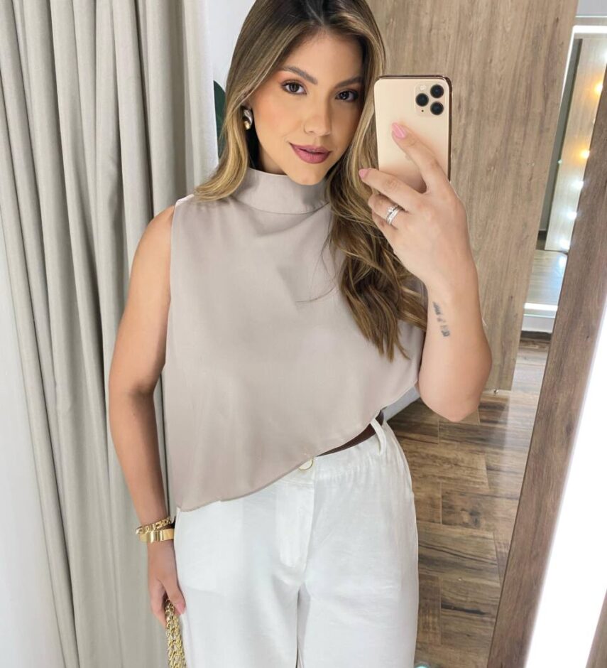 Blusa Regata Feminina  Assimétrica Tília Nude - Fernanda Ramos Store
