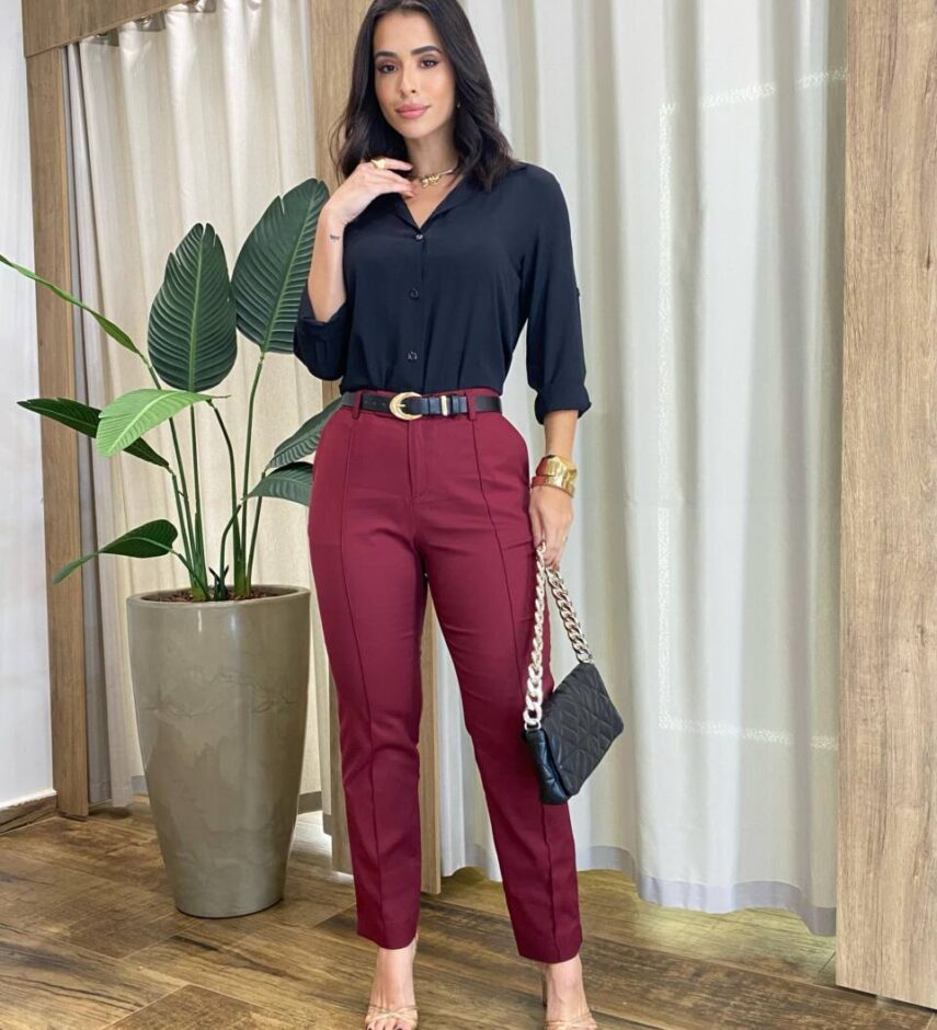 Calça Feminina Alfaiataria Ayla Marsala com Bolsos - Fernanda Ramos Store