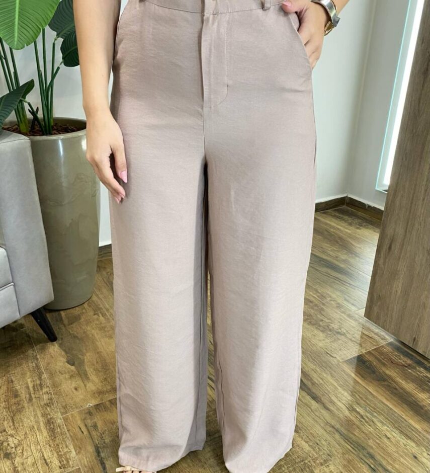 Calça Feminina Alfaiataria Pantalona Aurora Caqui - Fernanda Ramos Store