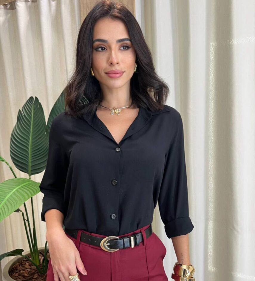 Camisa Feminina Social Básica Ana Manga Longa Preta - Fernanda Ramos Store