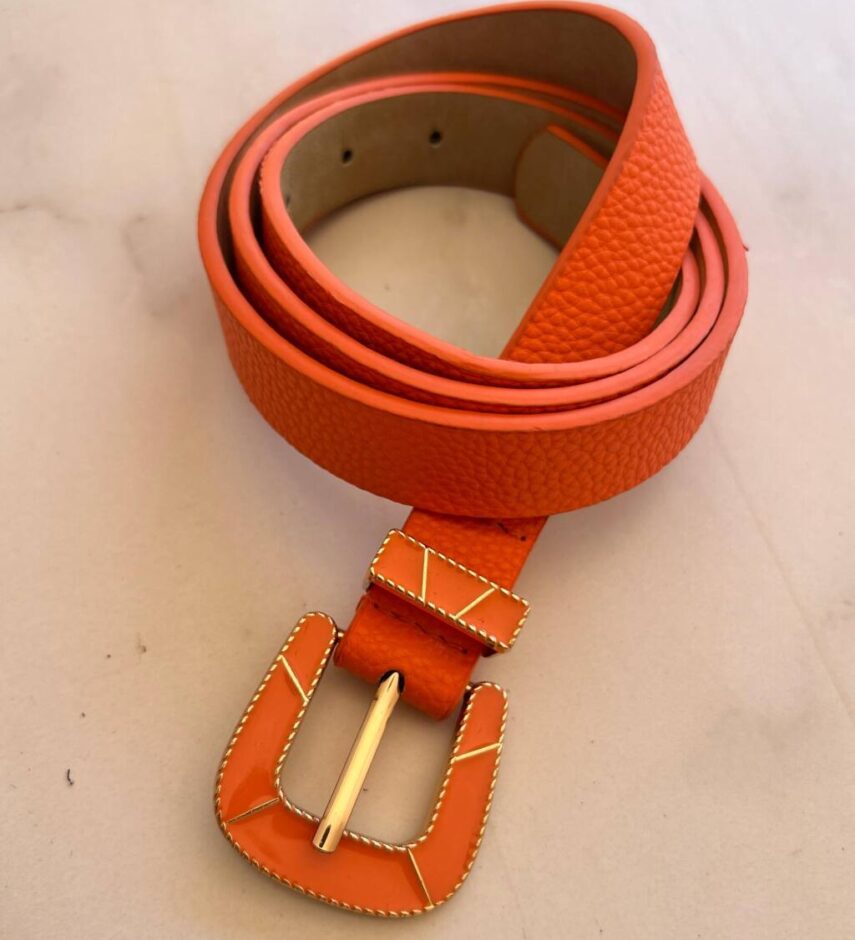 Cinto Feminino Couro Laranja com Detalhes na Fivela - Fernanda Ramos Store