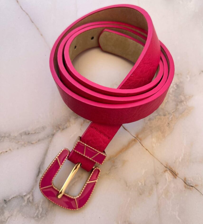 Cinto Feminino Couro Pink com Detalhes na Fivela - Fernanda Ramos Store