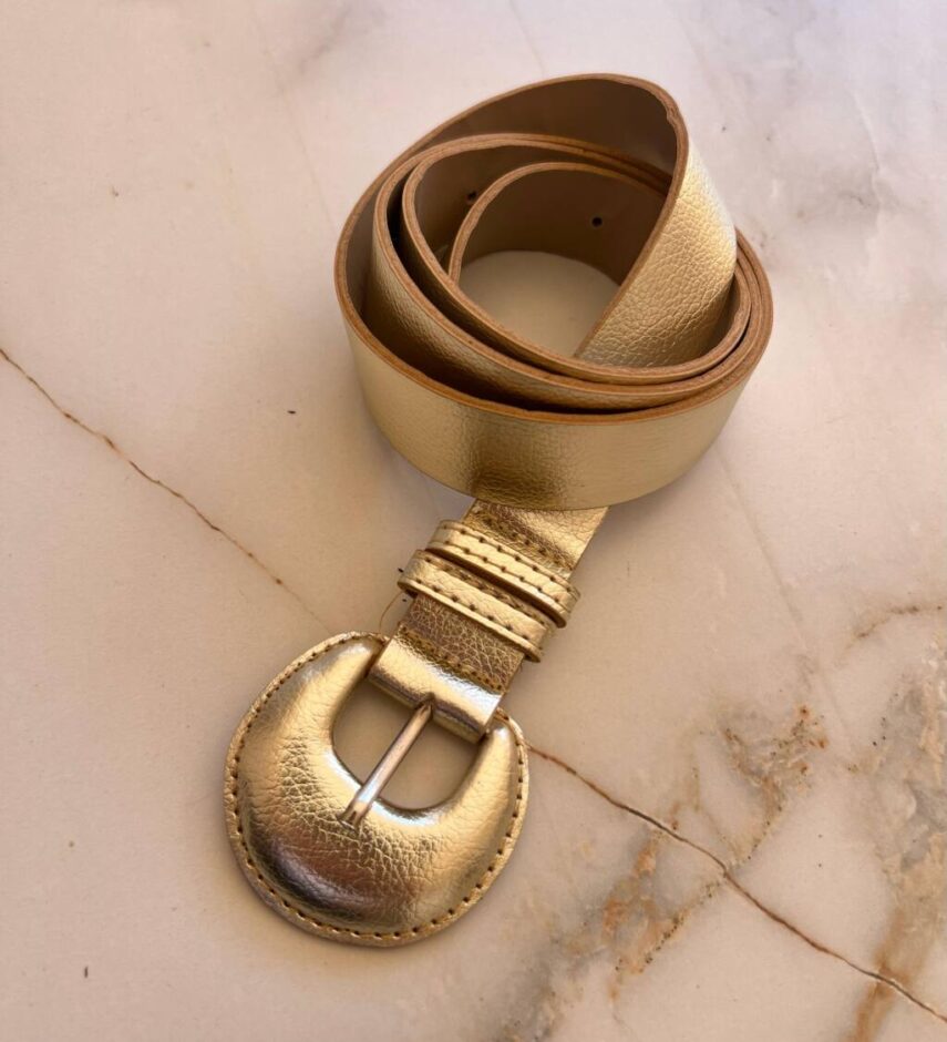 Cinto Feminino Dourado Fivela Redonda - Fernanda Ramos Store