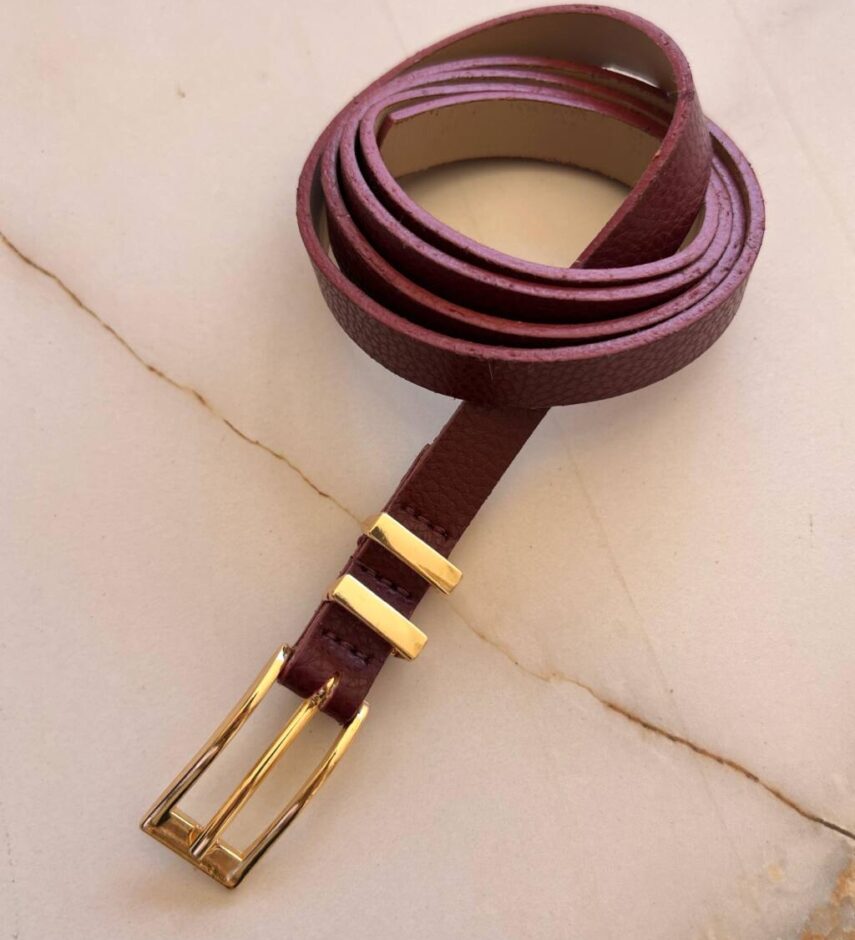 Cinto Feminino Lorena Marsala com Fivela Dourada - Fernanda Ramos Store