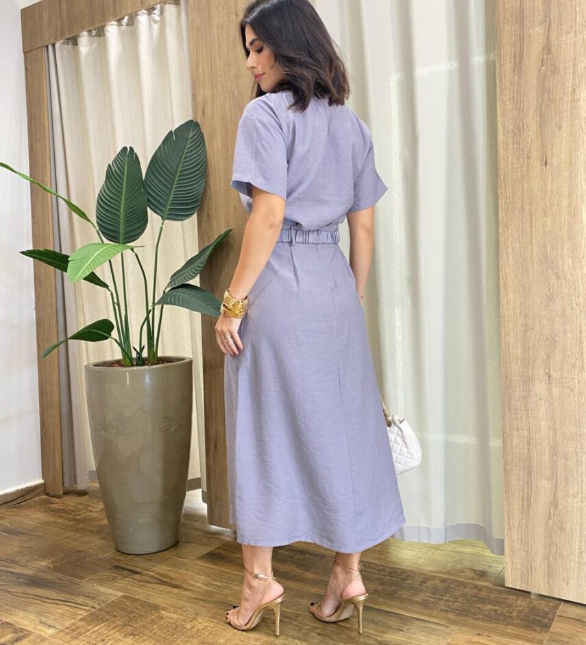 Conjunto Carol Blusa Manga Curta e Saia Midi com Cinto Cinza - Fernanda Ramos Store