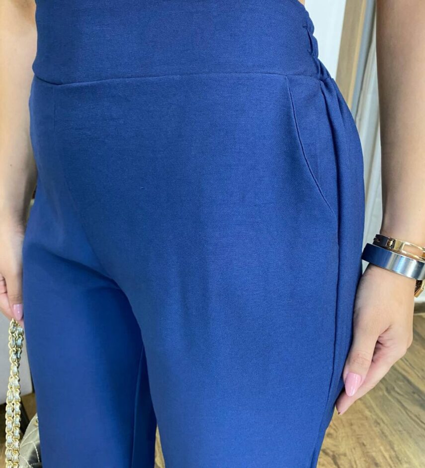 Conjunto Feminino Bata Mullet com Bojo e Calça Boho Azul Marinho - Fernanda Ramos Store