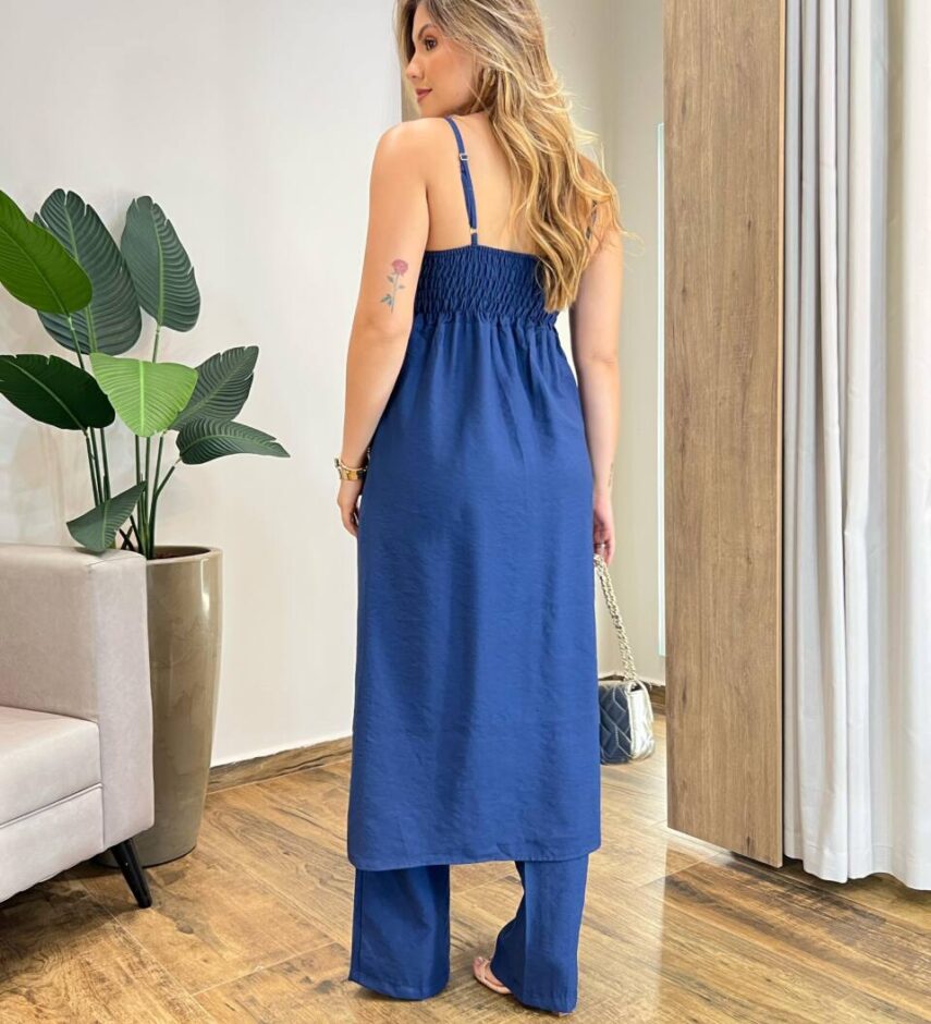 Conjunto Feminino Bata Mullet com Bojo e Calça Boho Azul Marinho - Fernanda Ramos Store