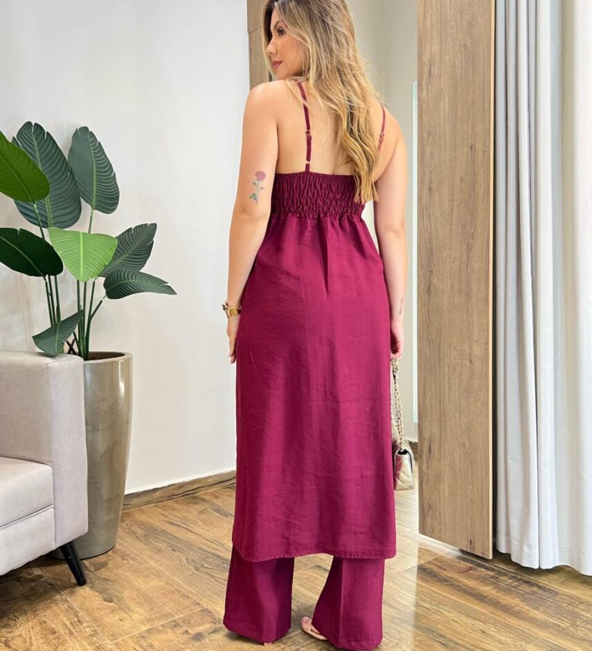 Conjunto Feminino Bata Mullet com Bojo e Calça Boho Marsala - Fernanda Ramos Store