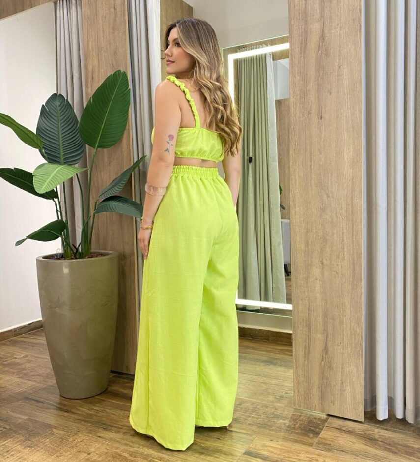 Conjunto Feminino Cropped e Calça com Amarração Frontal Verde Lima - Fernanda Ramos Store