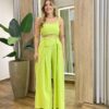 Conjunto Feminino Cropped e Calça com Amarração Frontal Verde Lima - Fernanda Ramos Store