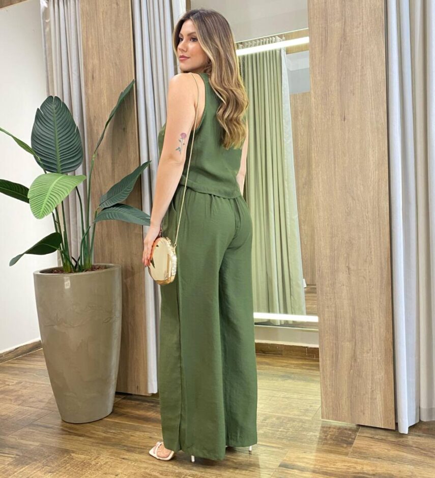 Conjunto Feminino Marina Regata e Calça Pantalona com Zíper Verde - Fernanda Ramos Store