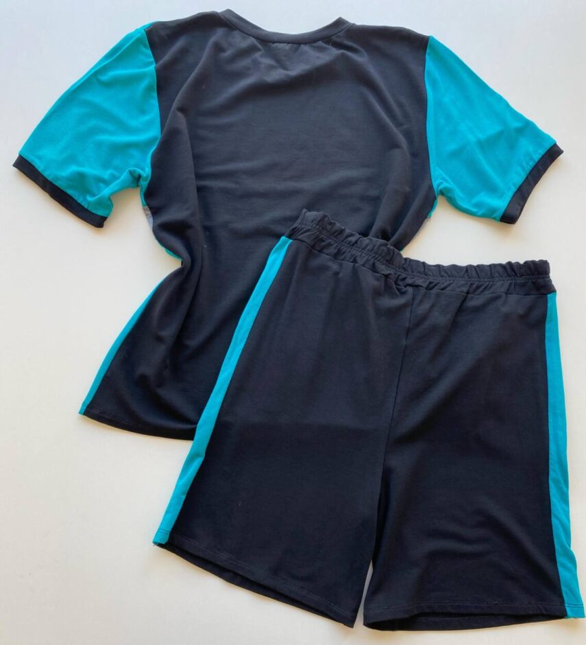 Conjunto Feminino Plus Blusa Manga Curta e Short Moletinho Azul - Fernanda Ramos Store