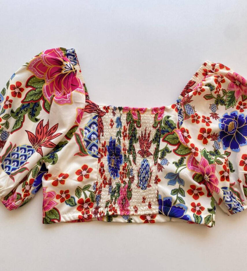 Cropped Feminino sem Bojo Plus com Lastex Estampa Floral - Fernanda Ramos Store