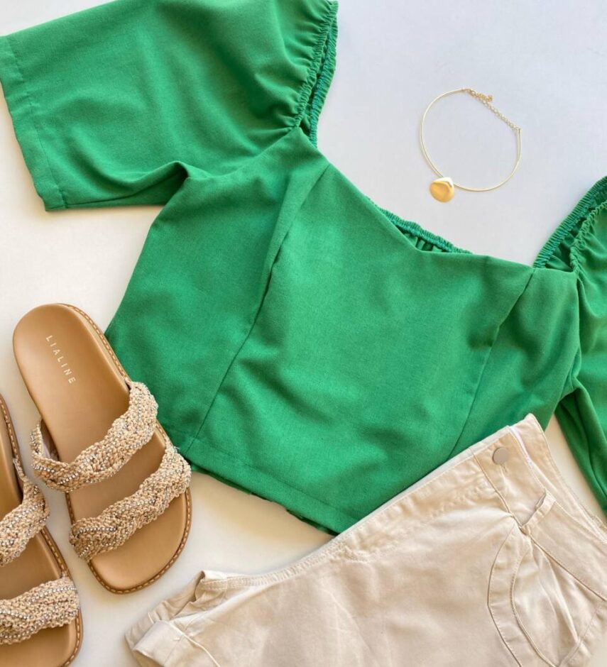 Cropped Feminino sem Bojo Plus Viscolinho com Lastex Verde - Fernanda Ramos Store