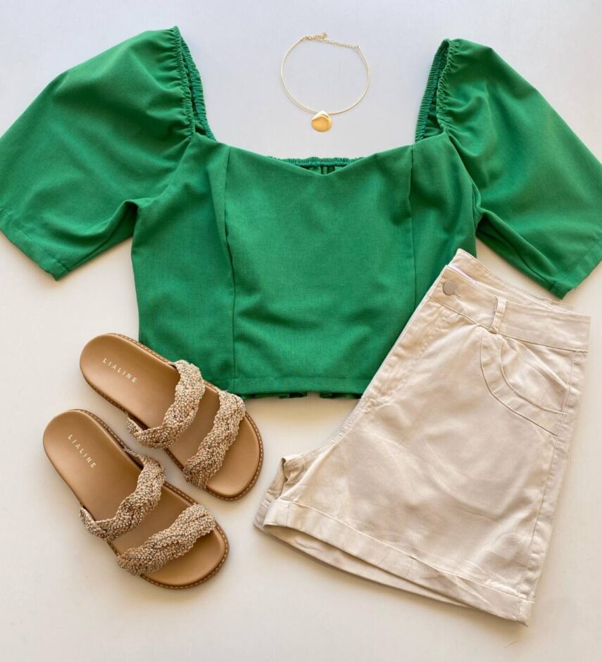 Cropped Feminino sem Bojo Plus Viscolinho com Lastex Verde - Fernanda Ramos Store