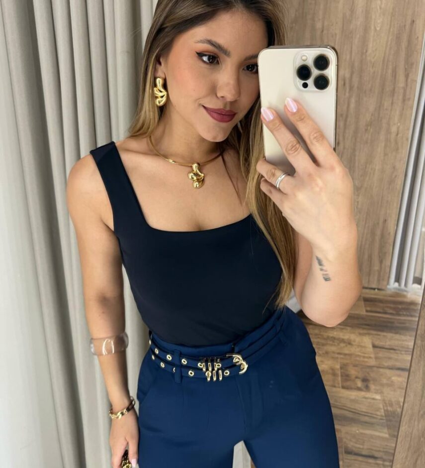 Regata Feminina Poliamida Brenda Alça Grossa Preta - Fernanda Ramos Store