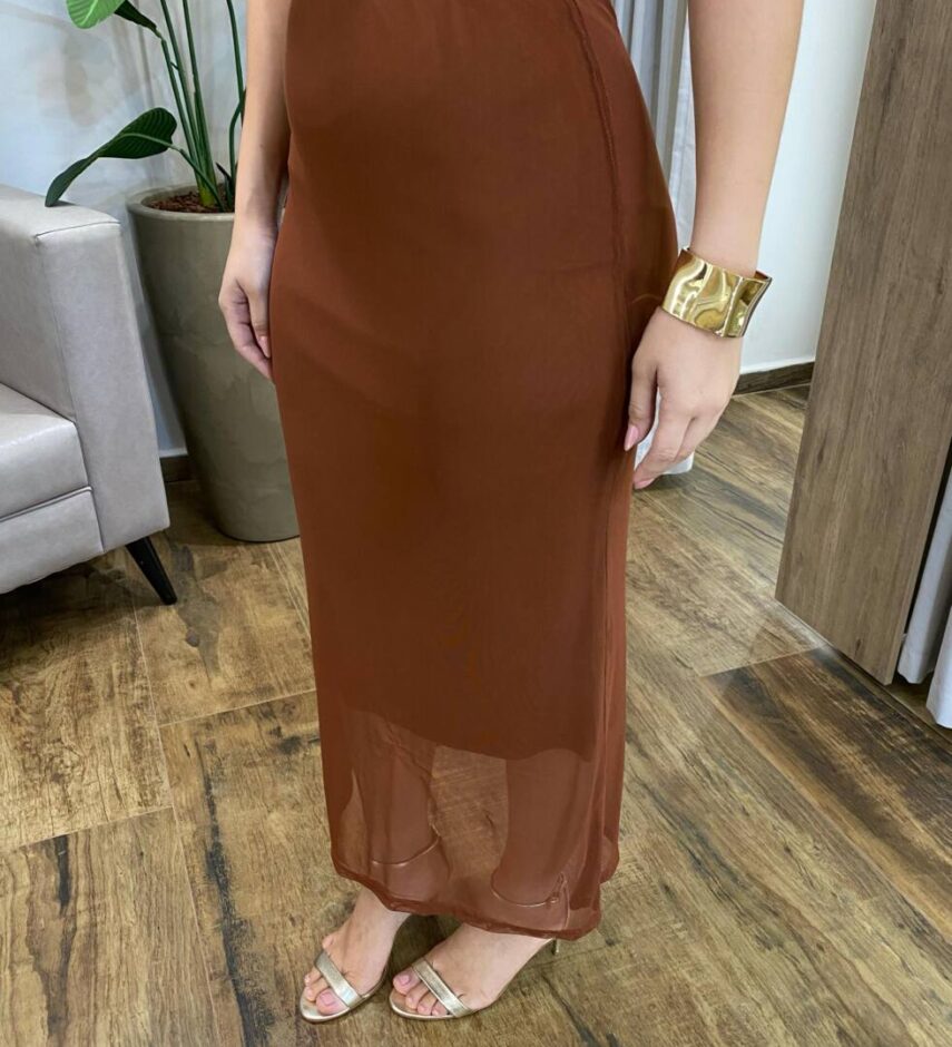 Saia Feminina Midi Amber Tule Caramelo - Fernanda Ramos Store