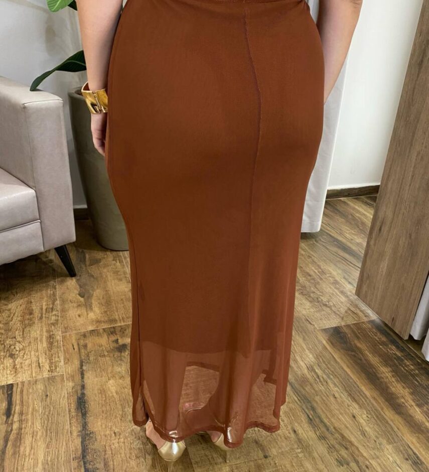 Saia Feminina Midi Amber Tule Caramelo - Fernanda Ramos Store
