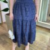 Saia Midi Cassia em Laise Azul Marinho - Fernanda Ramos Store