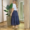 Saia Midi Cassia em Laise Azul Marinho - Fernanda Ramos Store