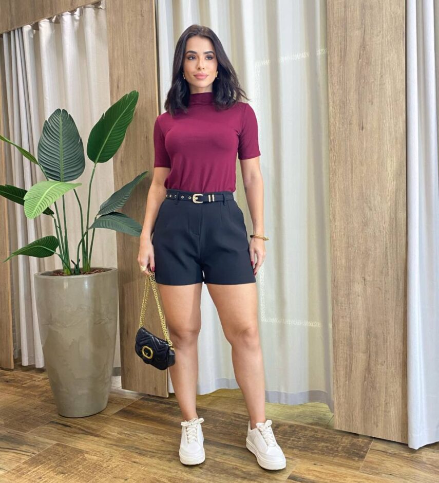 Short Feminino Alfaiataria Mabel com Bolsos e Cinto Preto - Fernanda Ramos Store