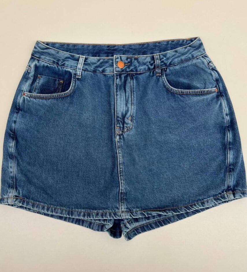 Short Saia Feminino Plus Jeans Escuro com Bolsos - Fernanda Ramos Store