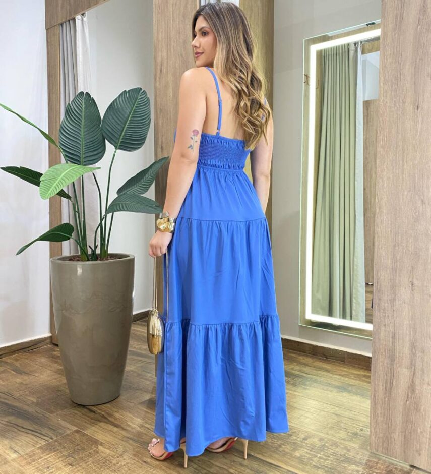 Vestido Feminino Longo Serena sem Bojo Alça Regulável Azul - Fernanda Ramos Store