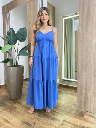 Vestido Feminino Longo Serena sem Bojo Alça Regulável Azul - Fernanda Ramos Store