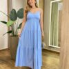 Vestido Feminino Longo Serena sem Bojo Alça Regulável Azul Claro - Fernanda Ramos Store