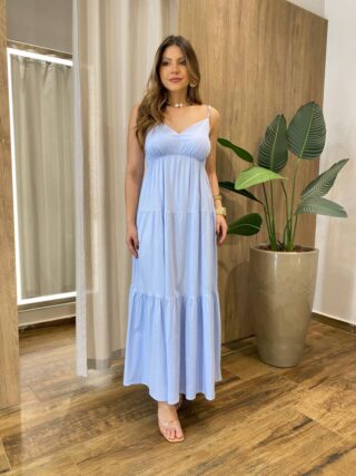 Vestido Feminino Longo Serena sem Bojo Alça Regulável Azul Claro - Fernanda Ramos Store