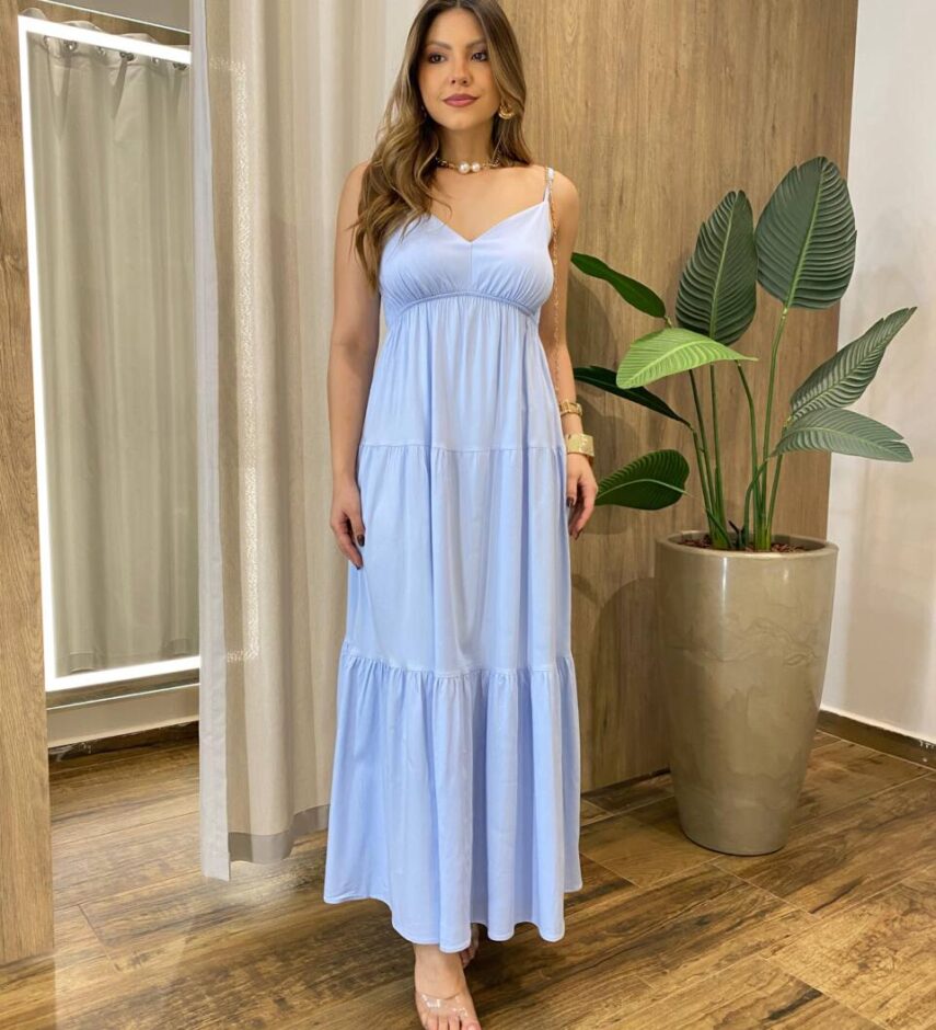 Vestido Feminino Longo Serena sem Bojo Alça Regulável Azul Claro - Fernanda Ramos Store