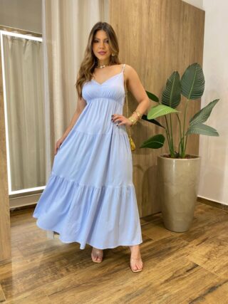 Vestido Feminino Longo Serena sem Bojo Alça Regulável Azul Claro - Fernanda Ramos Store
